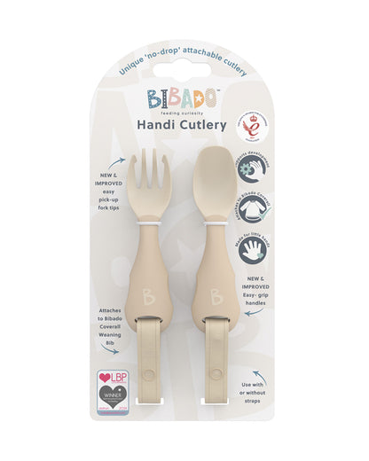 Bibado Handi Cutlery-Attachable Weaning Spoon & Fork Set-Serengeti Spaghetti Fawn-For Infants