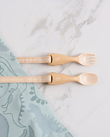 Bibado Handi Cutlery-Attachable Weaning Spoon & Fork Set-Serengeti Spaghetti Fawn-For Infants
