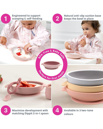 Bibado Silicone Suction Bowl-With Suction Base-Easy Scoop Design-Blush-For Feeding Infants