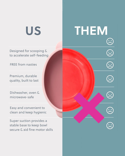 Bibado Silicone Suction Bowl-With Suction Base-Easy Scoop Design-Blush-For Feeding Infants