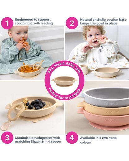 Bibado Silicone Suction Bowl-With Suction Base-Easy Scoop Design-Fawn-For Feeding Infants