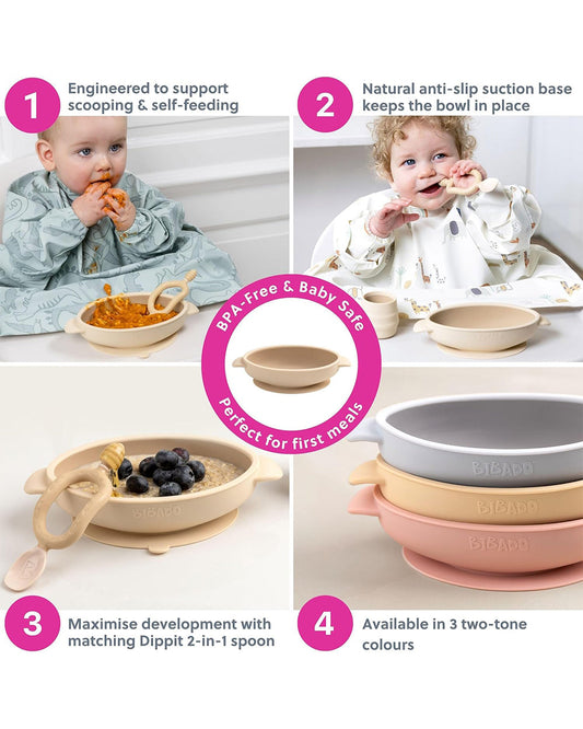 Bibado Meal Set Combo-Strong Suction Base-Encourages Self Feeding-Pack of 4-Fawn