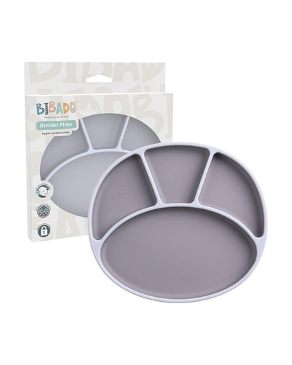 Bibado Divider Plate & Handi Cutlery Meal Set-Attachable Weaning Spoon & Fork-Encourages Self Feeding-Pack of 2-Mist