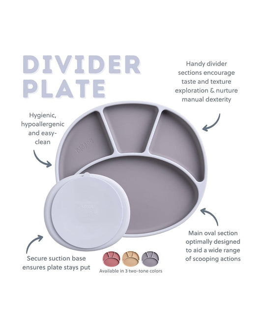 Bibado Divider Plate & Handi Cutlery Meal Set-Attachable Weaning Spoon & Fork-Encourages Self Feeding-Pack of 2-Mist