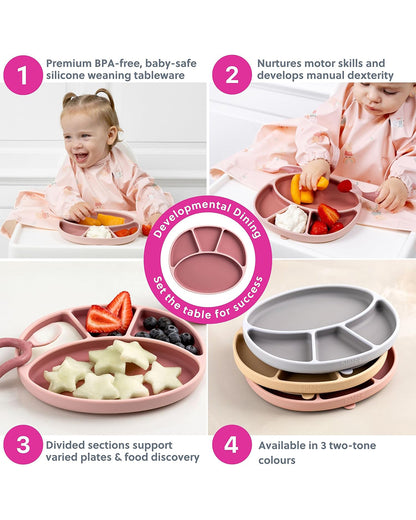 Bibado Silicone Divider Plate-Blush-With Suction Foot-Medical Grade-For Feeding Infants