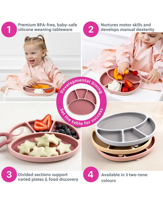 Bibado Silicone Divider Plate-Blush-With Suction Foot-Medical Grade-For Feeding Infants