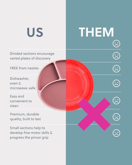 Bibado Silicone Divider Plate-Blush-With Suction Foot-Medical Grade-For Feeding Infants