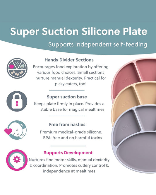 Bibado Silicone Divider Plate-Fawn-With Suction Foot-Medical Grade-For Feeding Infants