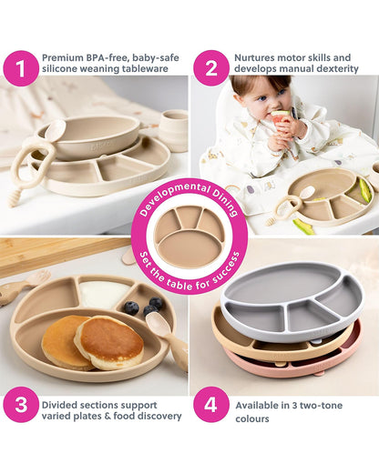 Bibado Silicone Divider Plate-Fawn-With Suction Foot-Medical Grade-For Feeding Infants
