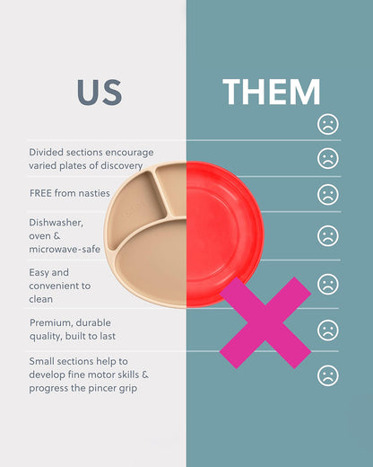 Bibado Silicone Divider Plate-Fawn-With Suction Foot-Medical Grade-For Feeding Infants