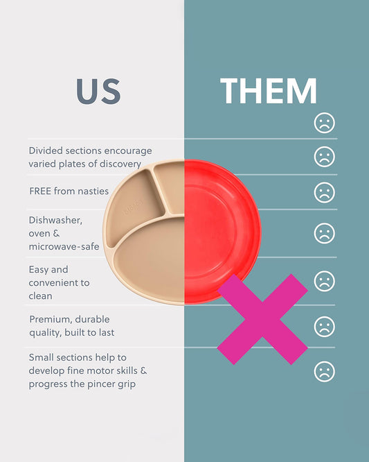 Bibado Silicone Divider Plate-Fawn-With Suction Foot-Medical Grade-For Feeding Infants