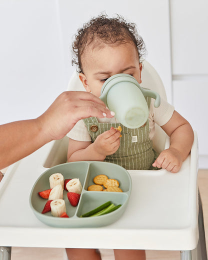 b.box Silicone Spout Cup-With Removable Easy Grip Handles & Leakproof Lid-Translucent Water Level Monitor-Sage Green-240 ml