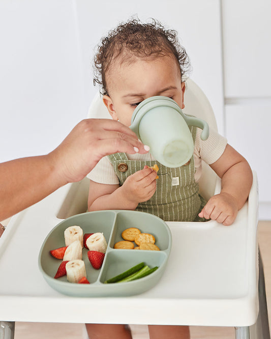 b.box Silicone Spout Cup-With Removable Easy Grip Handles & Leakproof Lid-Translucent Water Level Monitor-Sage Green-240 ml
