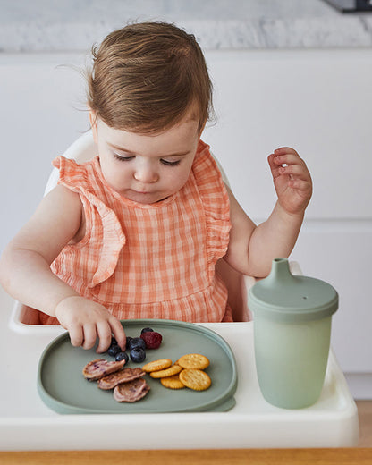 b.box Silicone Spout Cup-With Removable Easy Grip Handles & Leakproof Lid-Translucent Water Level Monitor-Sage Green-240 ml