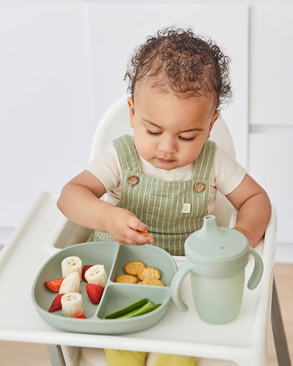 b.box Silicone Spout Cup-With Removable Easy Grip Handles & Leakproof Lid-Translucent Water Level Monitor-Sage Green-240 ml