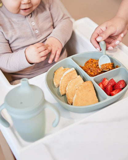 b.box Silicone Spout Cup-With Removable Easy Grip Handles & Leakproof Lid-Translucent Water Level Monitor-Sage Green-240 ml