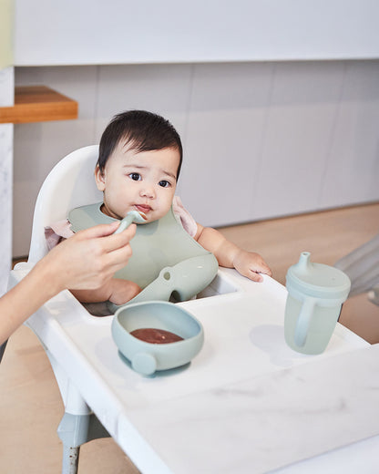 b.box Silicone Spout Cup-With Removable Easy Grip Handles & Leakproof Lid-Translucent Water Level Monitor-Sage Green-240 ml