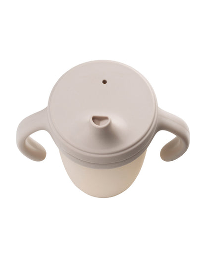 b.box Silicone Spout Cup-With Removable Easy Grip Handles & Leakproof Lid-Translucent Water Level Monitor-Latte-240 ml