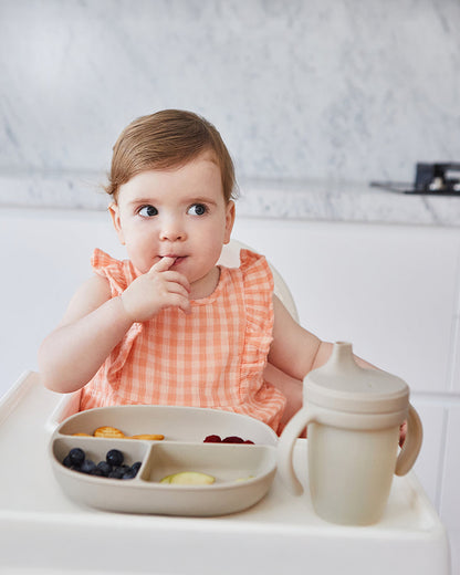 b.box Silicone Spout Cup-With Removable Easy Grip Handles & Leakproof Lid-Translucent Water Level Monitor-Latte-240 ml