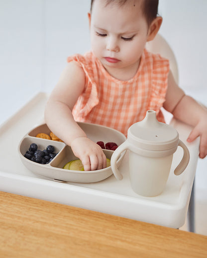 b.box Silicone Spout Cup-With Removable Easy Grip Handles & Leakproof Lid-Translucent Water Level Monitor-Latte-240 ml