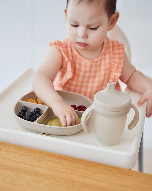 b.box Silicone Spout Cup-With Removable Easy Grip Handles & Leakproof Lid-Translucent Water Level Monitor-Latte-240 ml
