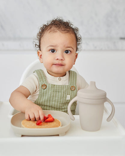 b.box Silicone Spout Cup-With Removable Easy Grip Handles & Leakproof Lid-Translucent Water Level Monitor-Latte-240 ml