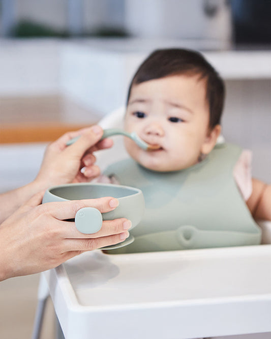 b.box Silicone Bowl- Easy Grip Handle-Microwave Safe-Sage-For Infants