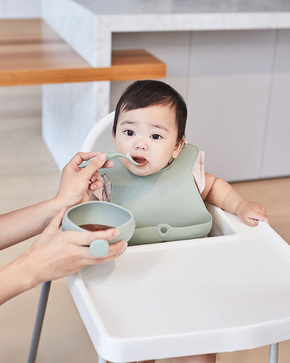 b.box Silicone Bowl- Easy Grip Handle-Microwave Safe-Sage-For Infants