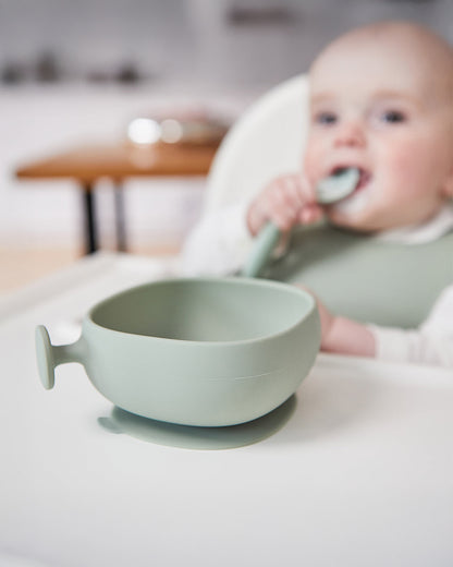 b.box Silicone Bowl- Easy Grip Handle-Microwave Safe-Sage-For Infants