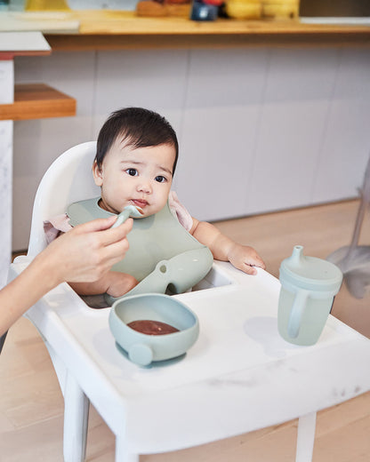 b.box Silicone Bowl- Easy Grip Handle-Microwave Safe-Sage-For Infants