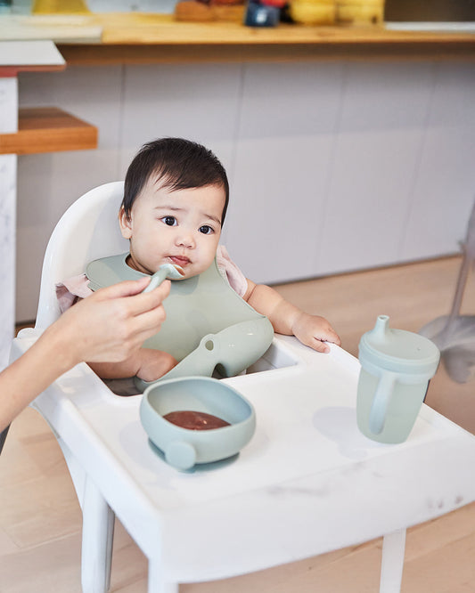 b.box Silicone Bowl- Easy Grip Handle-Microwave Safe-Sage-For Infants