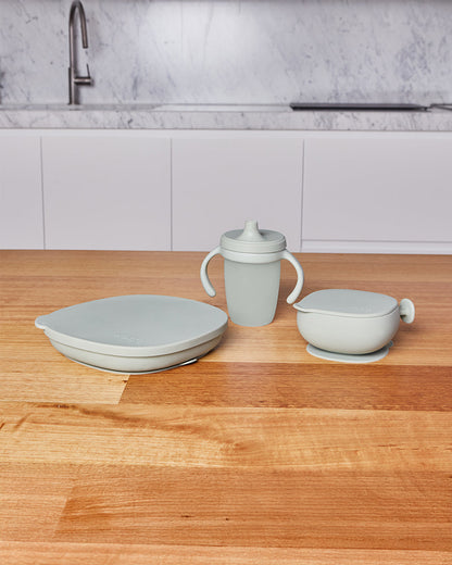 b.box Silicone Bowl- Easy Grip Handle-Microwave Safe-Sage-For Infants