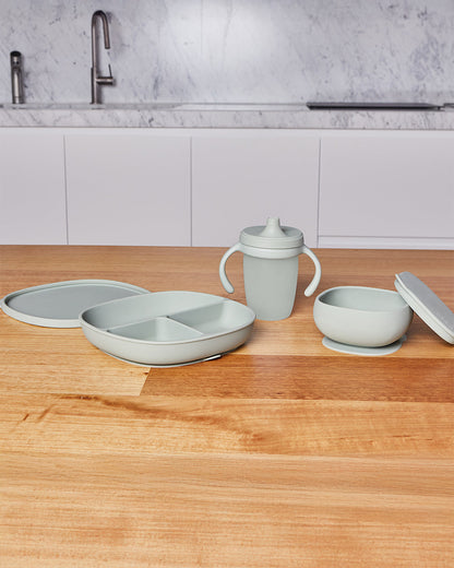 b.box Silicone Bowl- Easy Grip Handle-Microwave Safe-Sage-For Infants