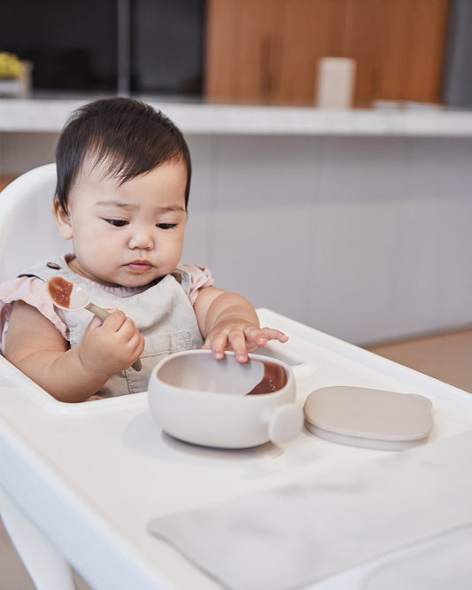 b.box Silicone Bowl- Easy Grip Handle-Microwave Safe-Latte-For Infants