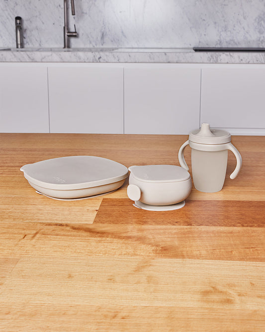 b.box Silicone Bowl- Easy Grip Handle-Microwave Safe-Latte-For Infants