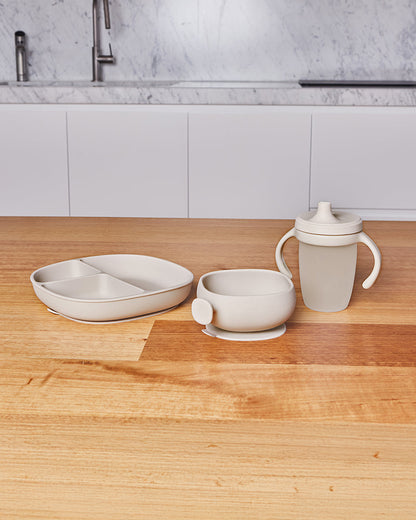 b.box Silicone Bowl- Easy Grip Handle-Microwave Safe-Latte-For Infants