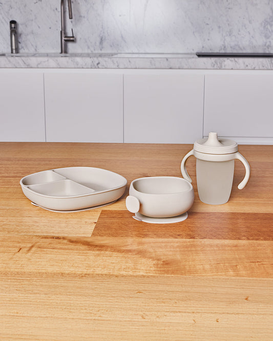 b.box Silicone Bowl- Easy Grip Handle-Microwave Safe-Latte-For Infants