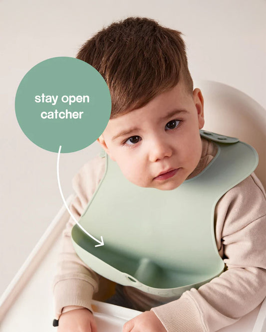 b.box Silicone Bib-Crumb Catcher-Adjustable Neck Closure-Snap Button-Ocean-For Infants