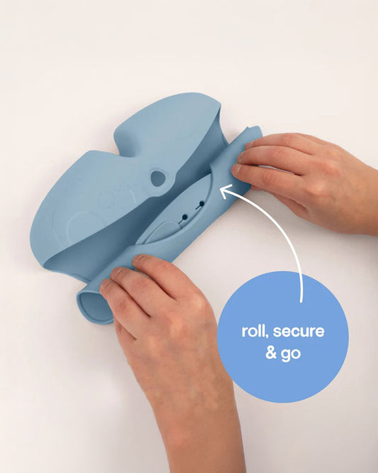 b.box Silicone Bib-Crumb Catcher-Adjustable Neck Closure-Snap Button-Ocean-For Infants