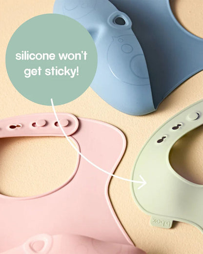 b.box Silicone Bib-Crumb Catcher-Adjustable Neck Closure-Snap Button-Ocean-For Infants