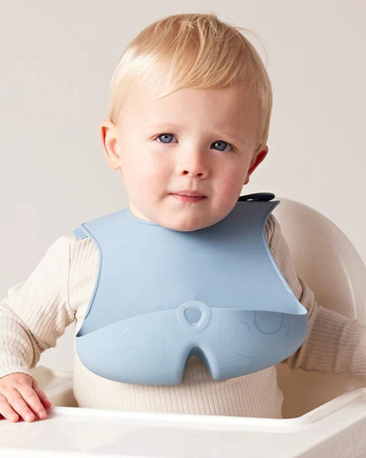 b.box Silicone Bib-Crumb Catcher-Adjustable Neck Closure-Snap Button-Ocean-For Infants