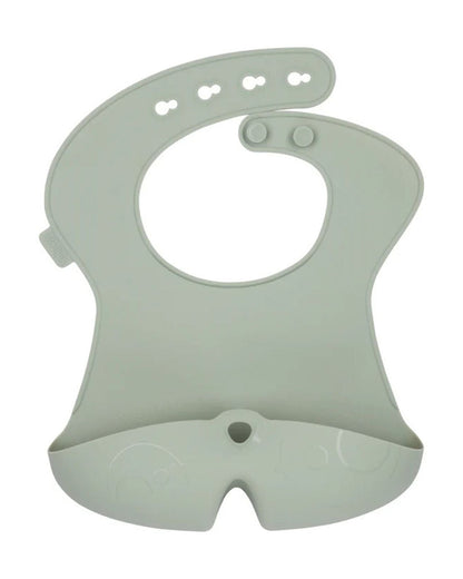 b.box Silicone Bib-Crumb Catcher-Adjustable Neck Closure-Snap Button-Sage-For Infants
