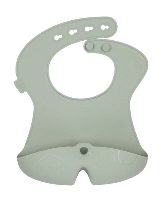 b.box Silicone Bib-Crumb Catcher-Adjustable Neck Closure-Snap Button-Sage-For Infants