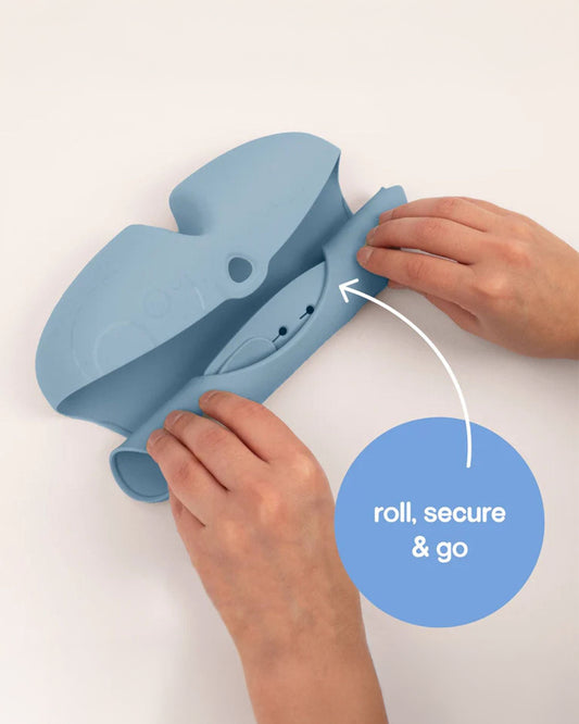 b.box Silicone Bib-Crumb Catcher-Adjustable Neck Closure-Snap Button-Sage-For Infants