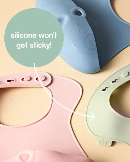 b.box Silicone Bib-Crumb Catcher-Adjustable Neck Closure-Snap Button-Sage-For Infants