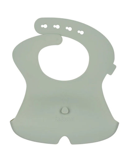 b.box Silicone Bib-Crumb Catcher-Adjustable Neck Closure-Snap Button-Sage-For Infants