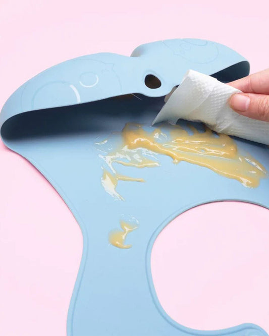 b.box Silicone Bib-Crumb Catcher-Adjustable Neck Closure-Snap Button-Sage-For Infants