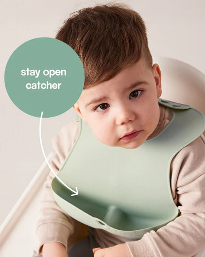b.box Silicone Bib-Crumb Catcher-Adjustable Neck Closure-Snap Button-Blush-For Infants