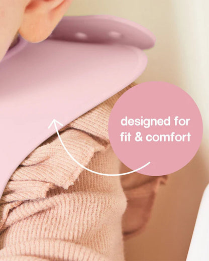 b.box Silicone Bib-Crumb Catcher-Adjustable Neck Closure-Snap Button-Blush-For Infants