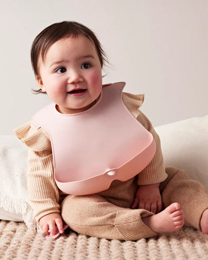 b.box Silicone Bib-Crumb Catcher-Adjustable Neck Closure-Snap Button-Blush-For Infants